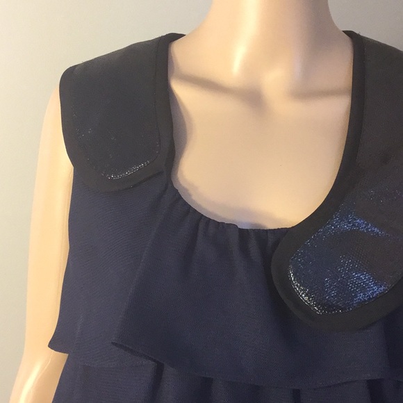 WAYNE : SLEEVELESS DARK BLUE 100% SILK DRESS - Picture 2 of 7